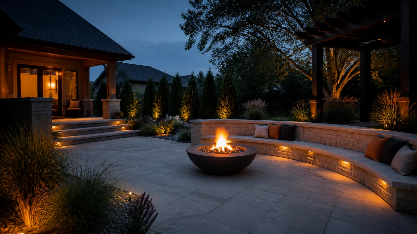 Complete Omaha outdoor living space designed for evening gatherings